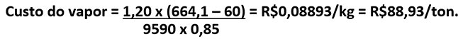 Fórmula de Cálculo do Custo de Vapor Produzido