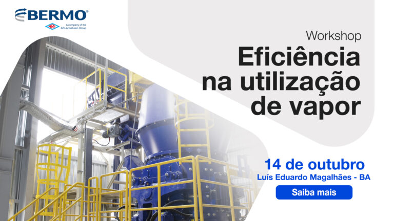 Imagem com informações a respeito de um workshop de Eficiência na Utilização de Vapor - Luís Eduardo Magalhães – BA