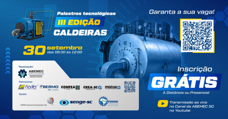 Imagem com as informações da III Edição de Palestras Tecnológicas - Caldeiras