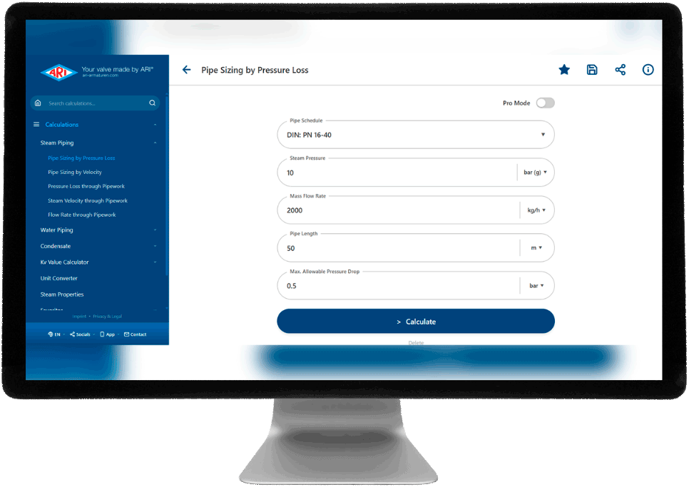 ARI myCalc - Ferramenta de Cálculo - Tela do navegador web